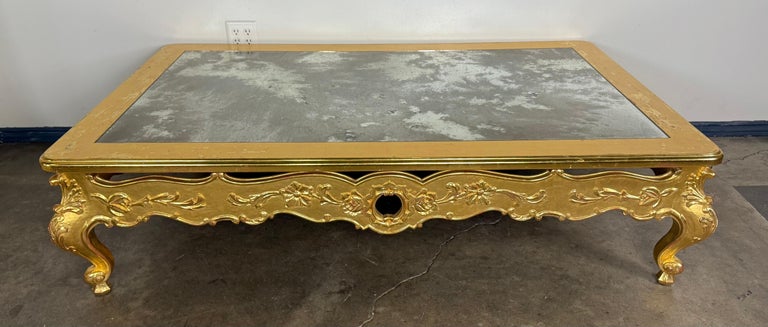 Giltwood Rococo Coffee Table with Antiqued Mirrored Top