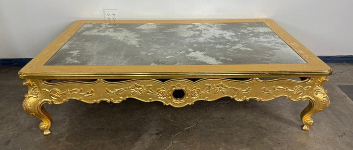 Giltwood Rococo Coffee Table with Antiqued Mirrored Top