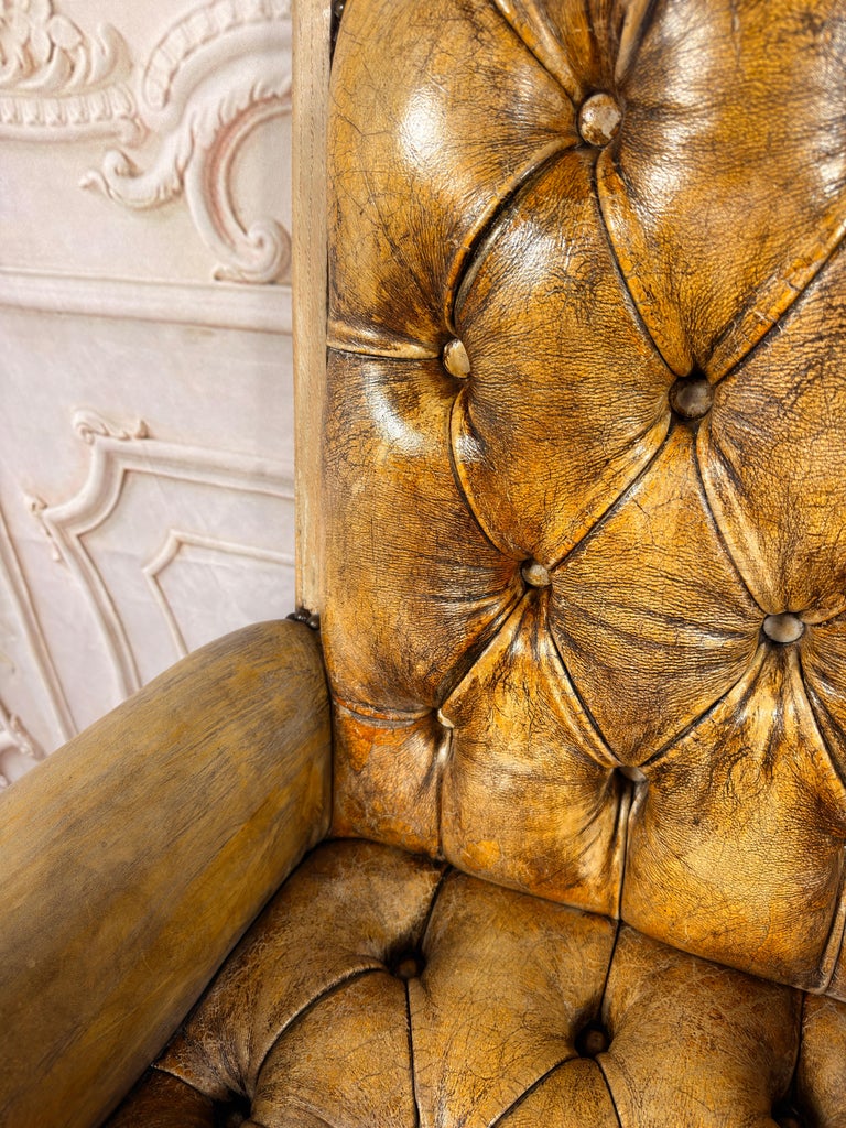 Set of 8 French Louis XV Dining Chairs, Leather Tufted, 1960s