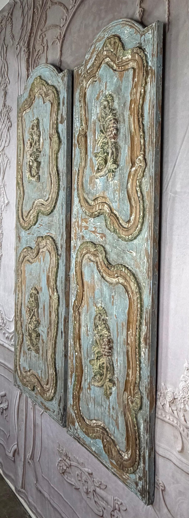 19th Century French Louis XV Rococo Doors with Distressed Wood Finish