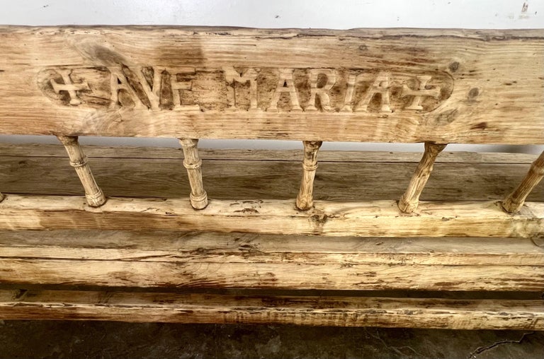 Early 19th C. Italian Carved Rustic Bench "Ave Maria"