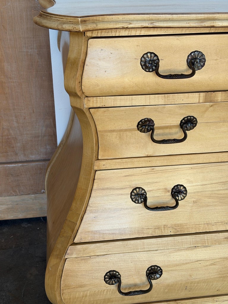 A Sculptural Dutch Bombe Commode in Bleached Maple