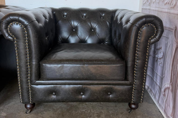 Pair of English CHesterfield Club Chairs- Tufted Armchairs