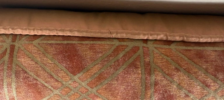 Pair of Authentic Fortuny Pillows in Coral and Gold Geometric Pattern