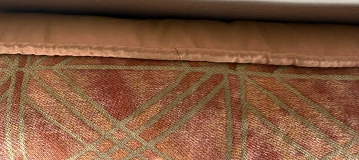 Pair of Authentic Fortuny Pillows in Coral and Gold Geometric Pattern