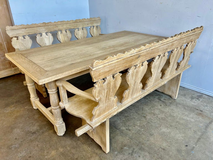 Spanish Dining Table W/ Coordinating Carved Benches C. 1930's