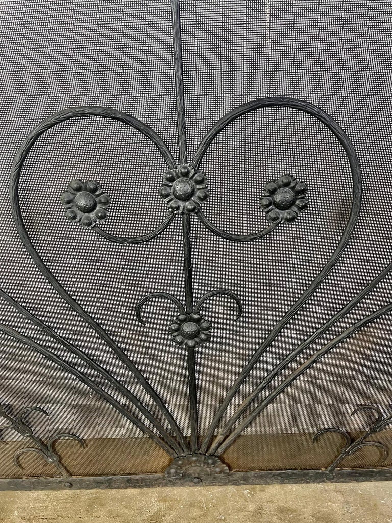 Wrought Iron Fireplace Screen w/ Cast Handles