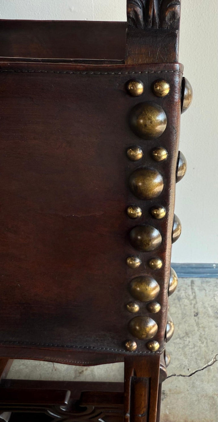 Set of Ten Spanish Revival Leather Dining Chairs, circa 1920s