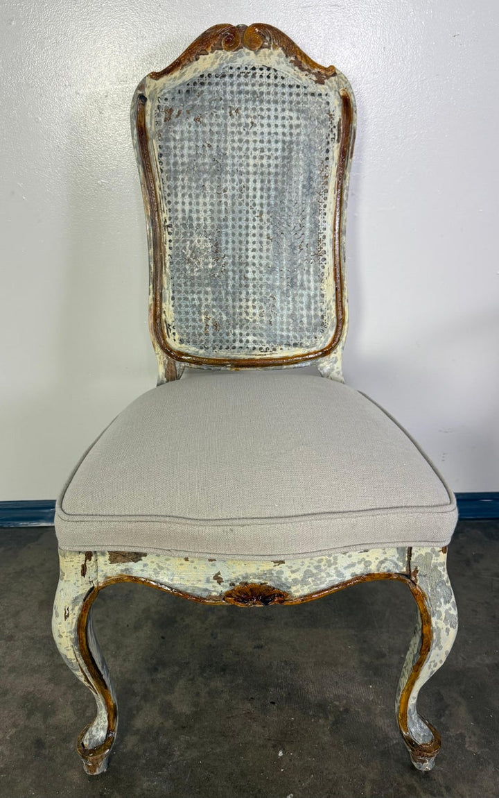 Set of 8 Distressed French Louis XV Style Dining Chairs with Cane Backs