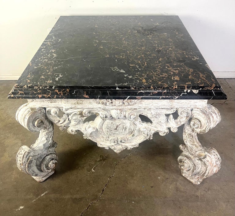 Monumental Painted Rococo Style Coffee Table w/ Marble Top