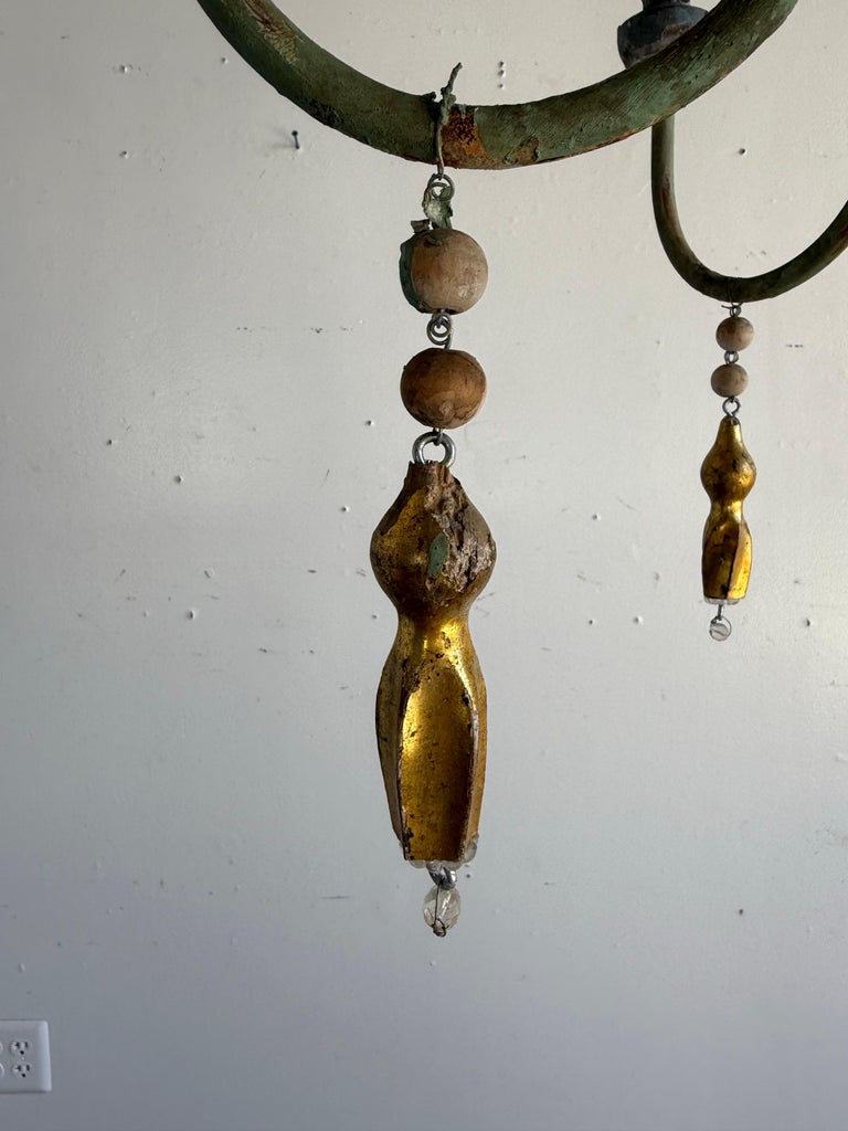 Grand Italian Painted and Giltwood Twelve-Light Chandelier
