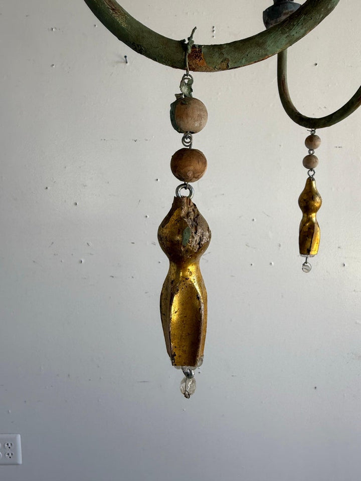 Grand Italian Painted and Giltwood Twelve-Light Chandelier