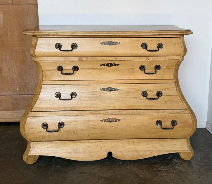 A Sculptural Dutch Bombe Commode in Bleached Maple