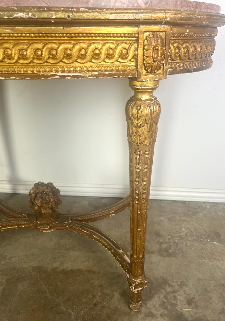 19th Century Louis XVI Style Gilt Wood Table w/ Marble Top