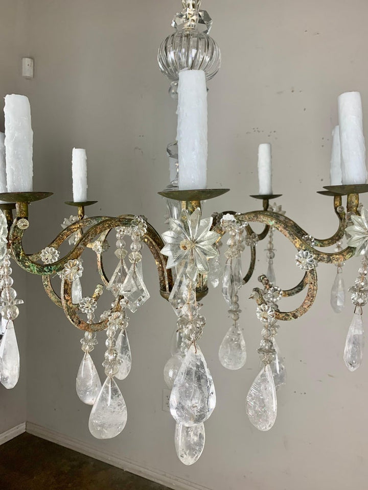 Eight Light Rock Crystal Chandelier C. 1930's