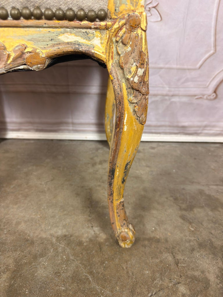 Set of 14 French Louis XV Style Gilt Dining Chairs with Linen Upholstery