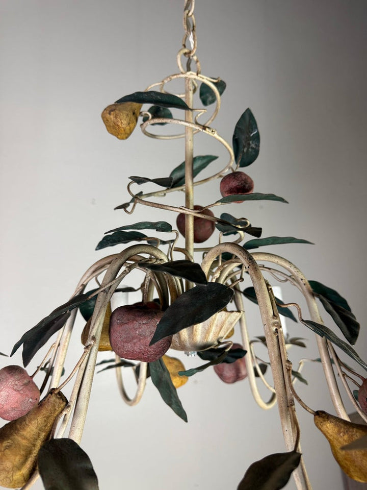 talian Tole Six-Light Fruit-Form Chandelier with Polychrome Leaves