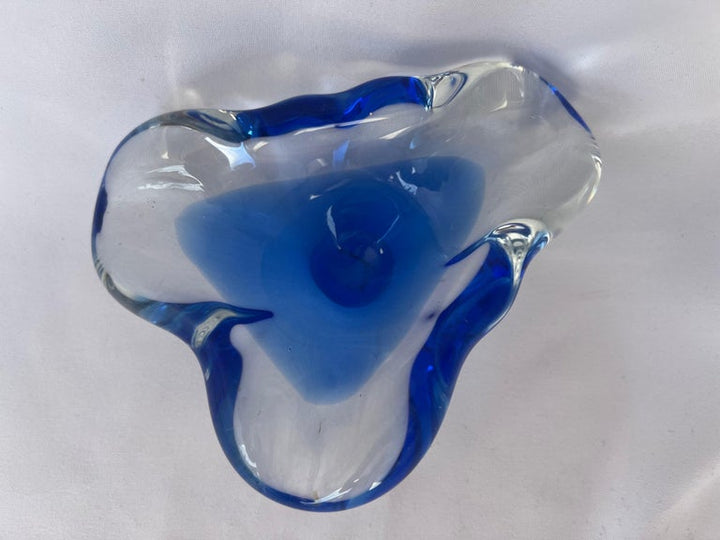 Blue and Clear Hand Blown Murano Dish