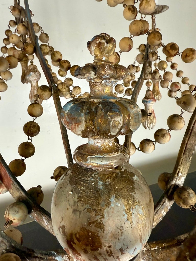 Monumental Italian Parcel-Gilt & Painted Wood-Bead Chandelier