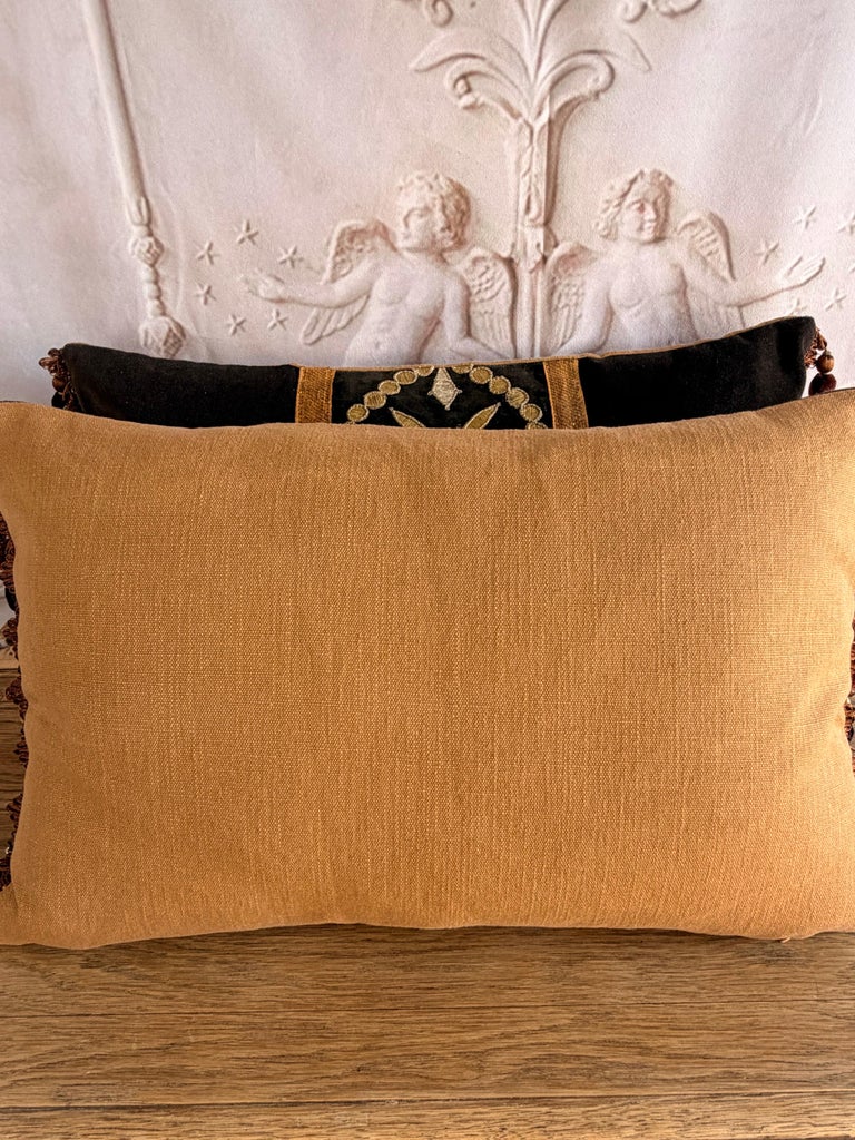 Pair of Custom Velvet Pillows with 19th Century French Appliqué Panels
