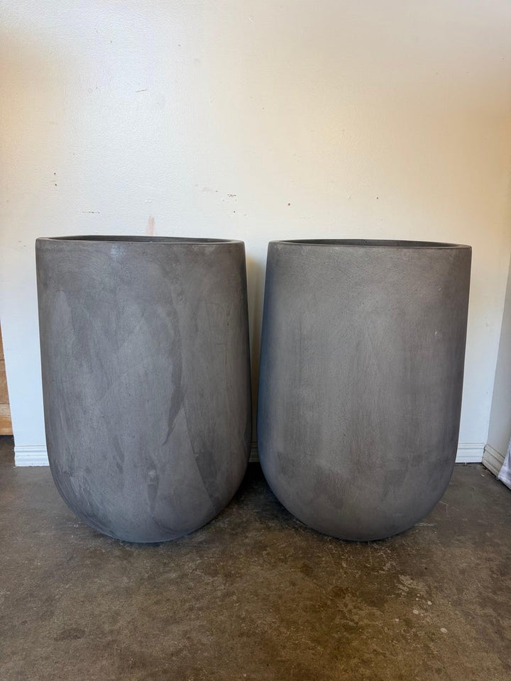 Pair of Monumental Tall Cylinder Planters - Dark Slate Gray pots