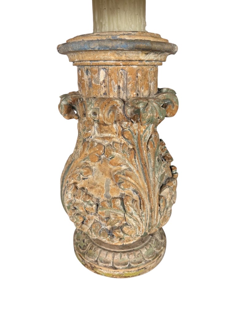 Pair of Italian Carved Wood Baroque Style Table Lamps