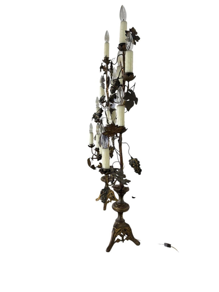 Pair of Gilded Brass Candelabra Lamps with Foliate & Grape Motifs