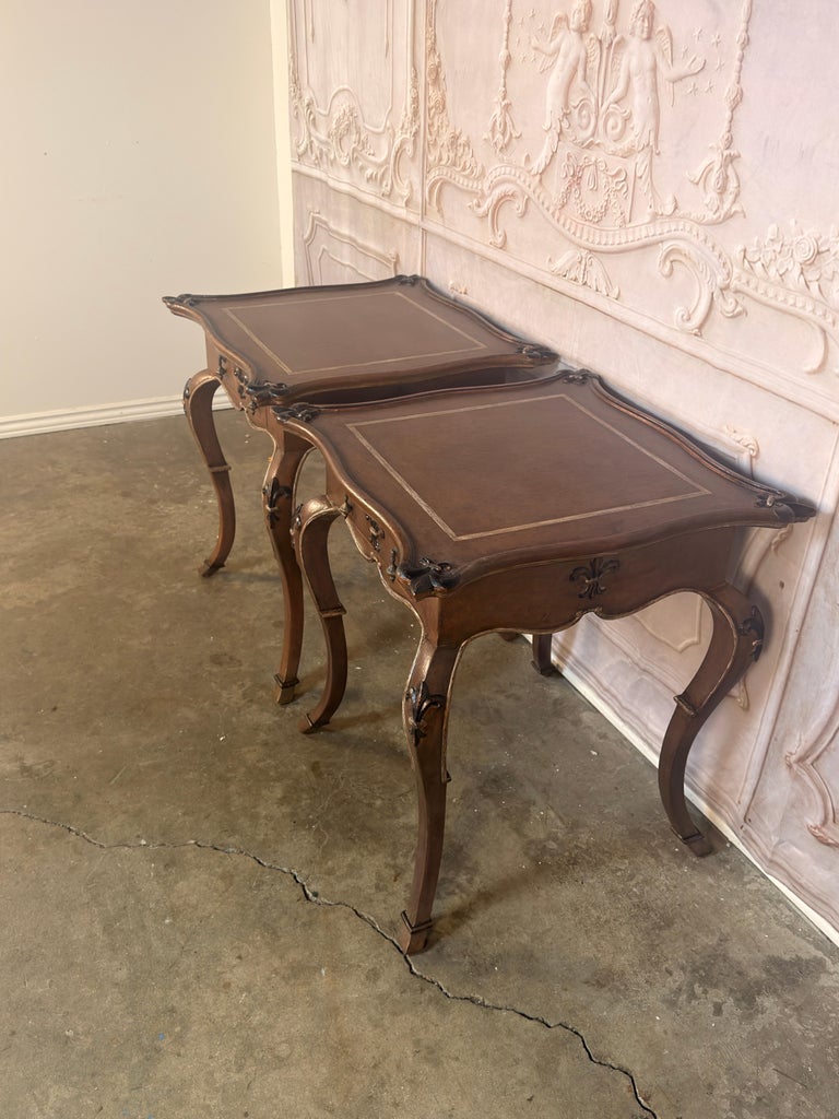 Pair of French Louis XV Faux-Leather Painted Side Tables