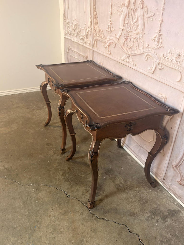 Pair of French Louis XV Faux-Leather Painted Side Tables