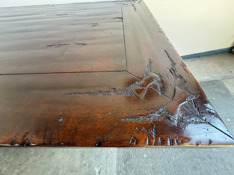 Monumental Spanish Revival Carved Trestle Dining Table, Early 20th Century