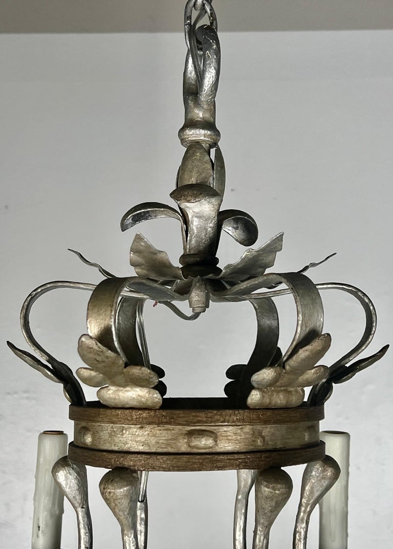 Monumental Two-Tiered 12-Light Silvered Chandelier w/ Crown