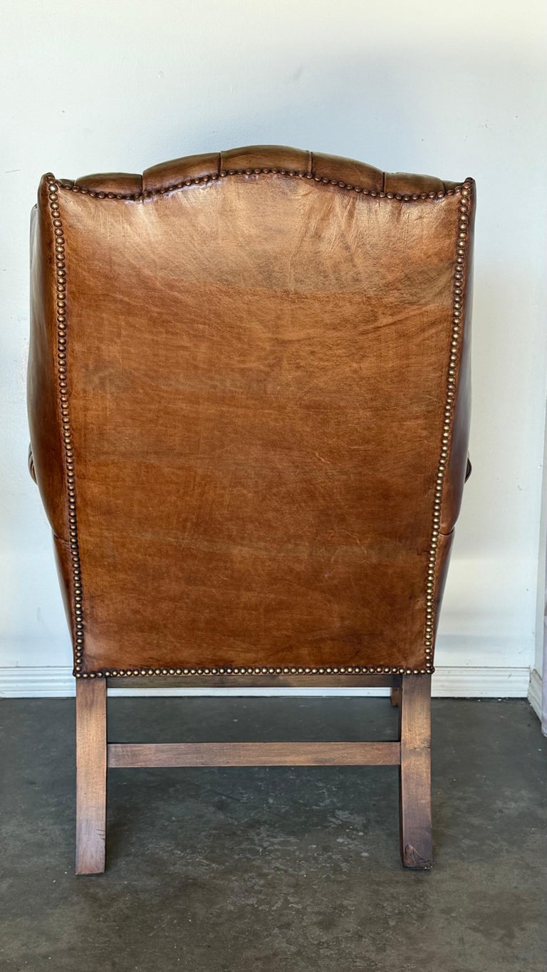 Georgian Wingback Armchairs, Leather Upholstery, Circa 1940s