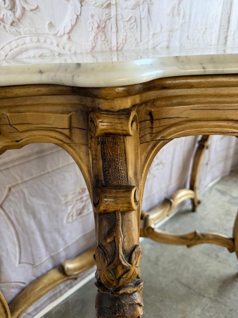 French Louis XV Style Carved Giltwood Console Table with White Marble Top