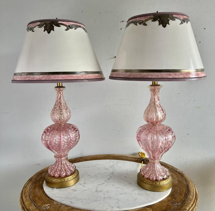 Pair of Vintage Murano Lamps w/ Parchment Shades