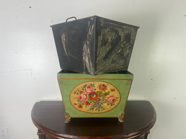 19th century French Tole Hand Painted Planter w/ Liner