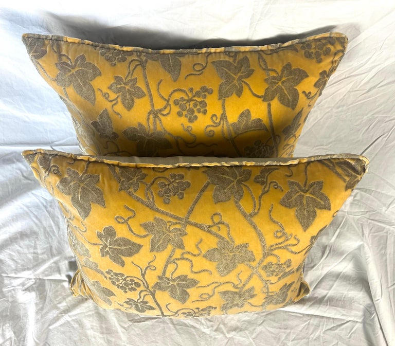 Rare Pair of Edera Patterned Fortuny Velvet Textile Pillows