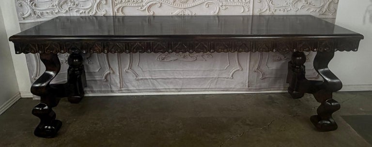 Spanish Revival Hand-Carved Walnut Console Table, Circa 1920-1940