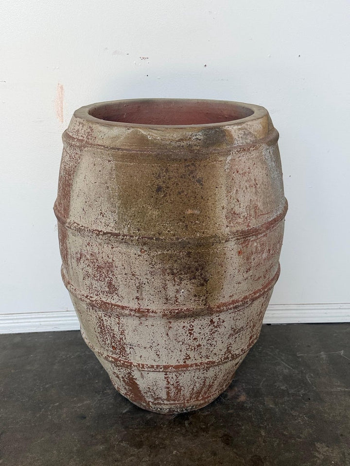 Monumental Ribbed Terracotta Planter with Heavily Distressed Patina