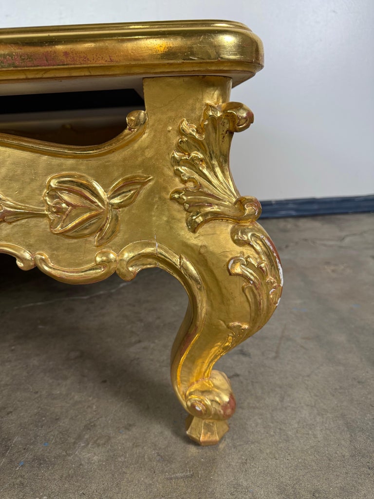 Giltwood Rococo Coffee Table with Antiqued Mirrored Top