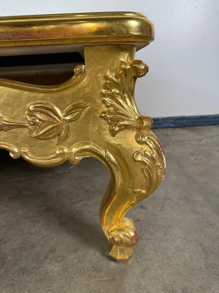 Giltwood Rococo Coffee Table with Antiqued Mirrored Top