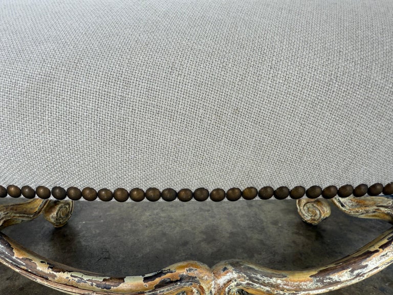 Italian Louis XV Style Painted and Gilt Curved Bench, 19th Century