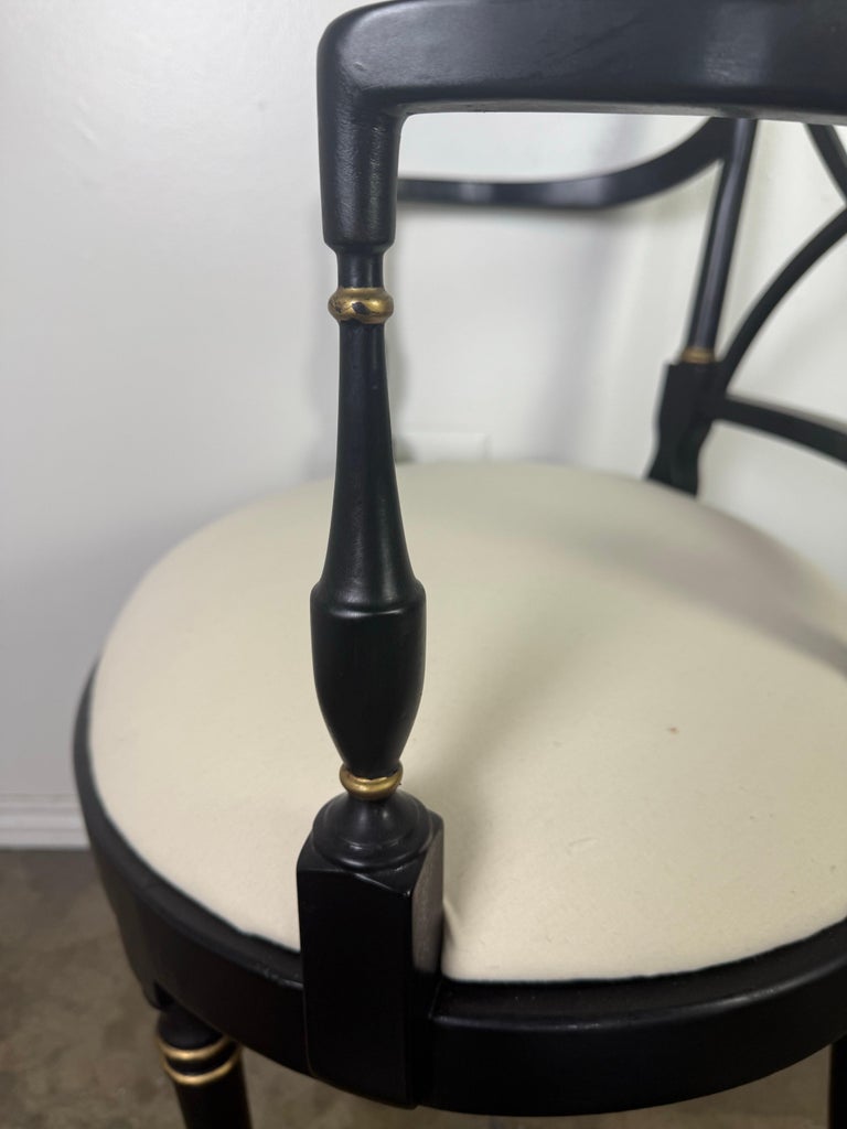 Set of Twelve Regency-Style Ebonized Dining Chairs with Linen Seats