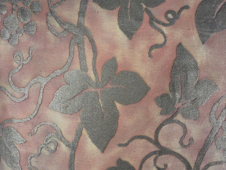 Pair of Authentic Fortuny “Vine & Grapes” Pattern Pillows in Coral and Gold