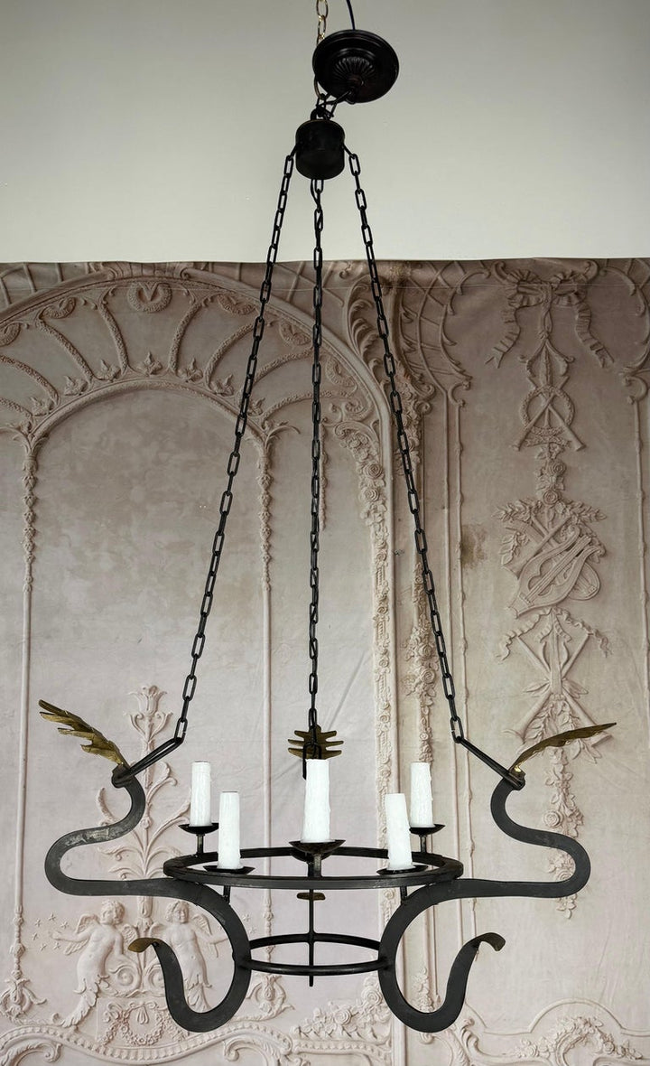 Serpentine Chandelier with Gilt Oak Leaves by Miamar Home