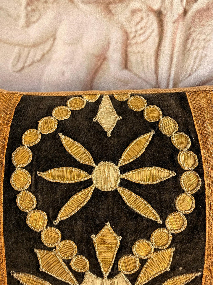 Pair of Custom Velvet Pillows with 19th Century French Appliqué Panels