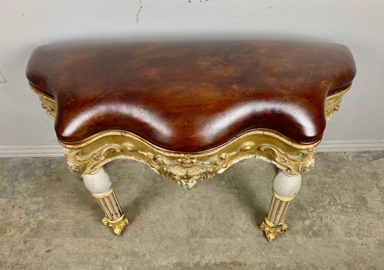 Italian Painted and Parcel Gilt Leather Bench