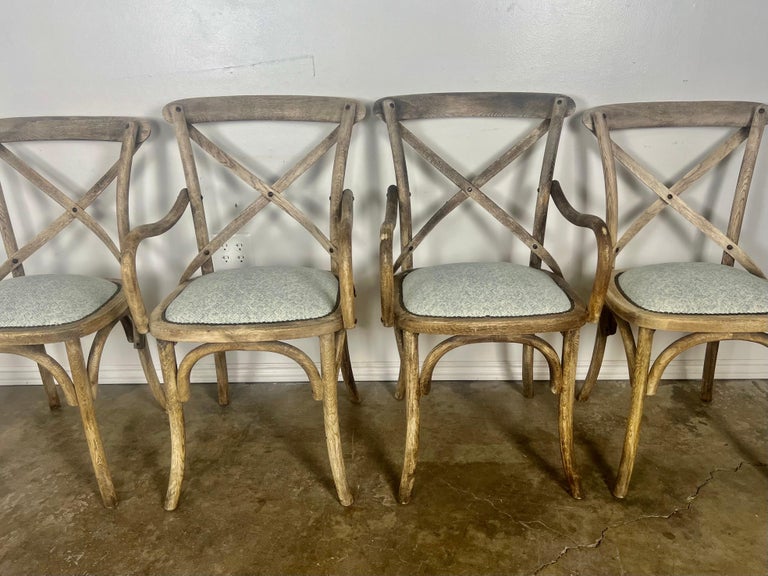 Set of Four Primitive Dining Chairs w/ Linen Seats