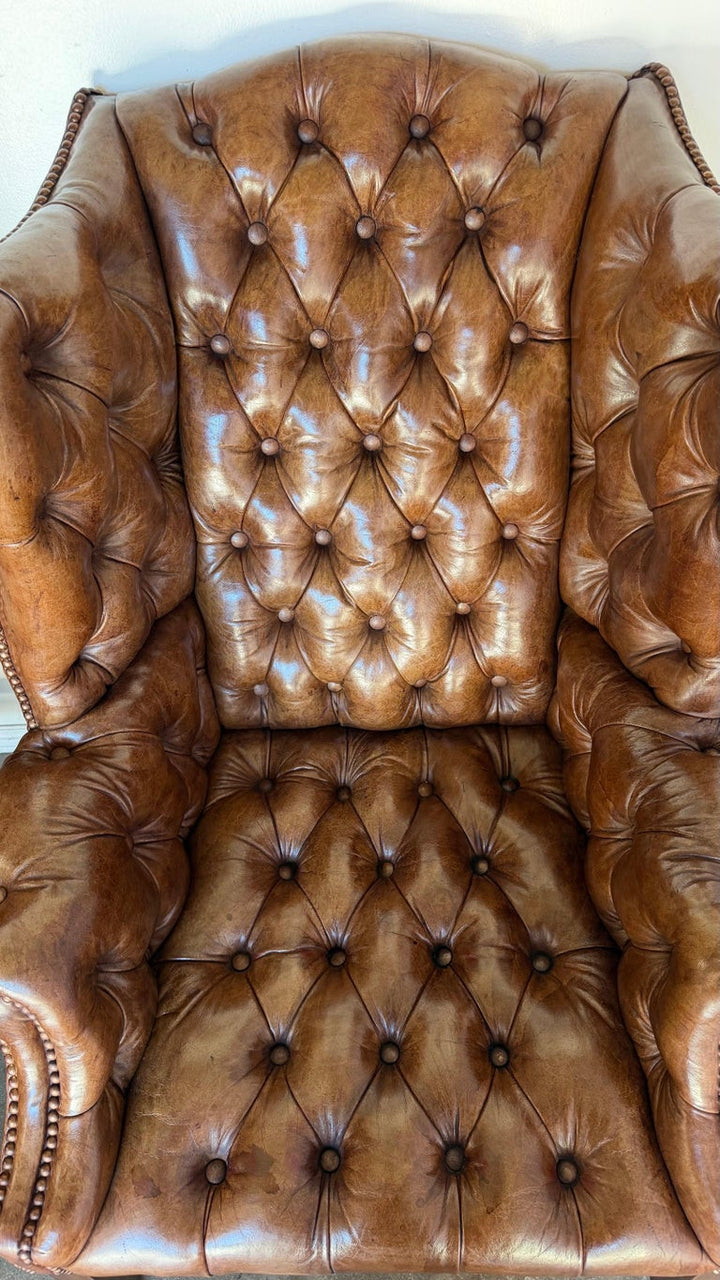 Georgian Wingback Armchairs, Leather Upholstery, Circa 1940s