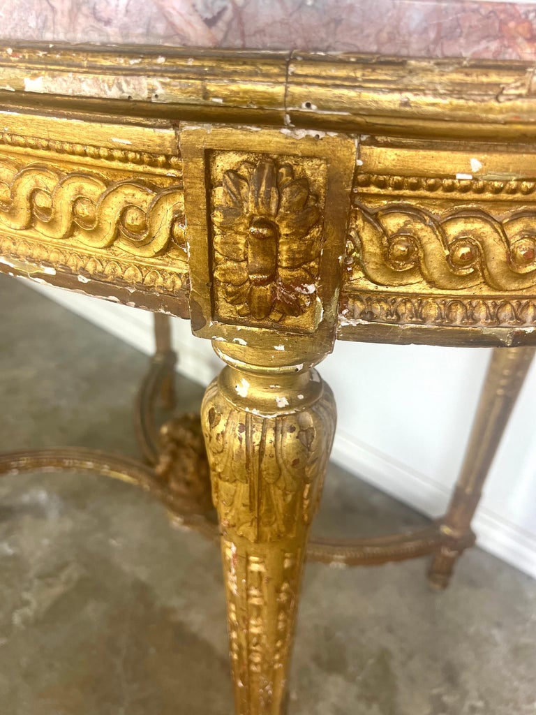 19th Century Louis XVI Style Gilt Wood Table w/ Marble Top