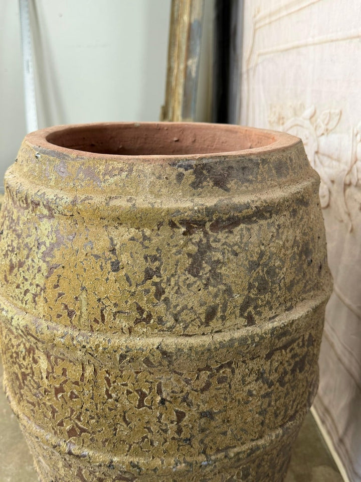Ribbed Terracotta Storage Vessel with Ochre Encrusted Patina